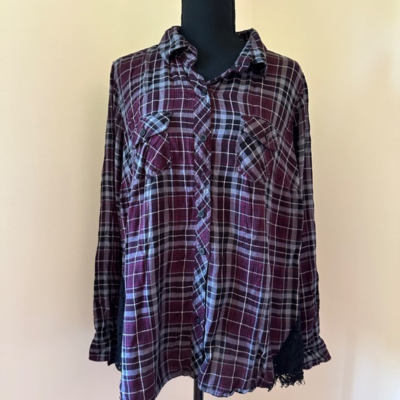 **TORRID* Plus Purple x Gray Long Sleeve Plaid Button Down Shirt Size 1X - Picture 1 of 7